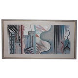 Art Deco style painting "Hommage to Normandie Shipline" 1970's