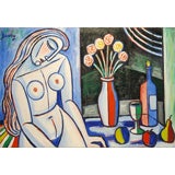 Vintage Tibor Jankay Still Life with Nude Painting