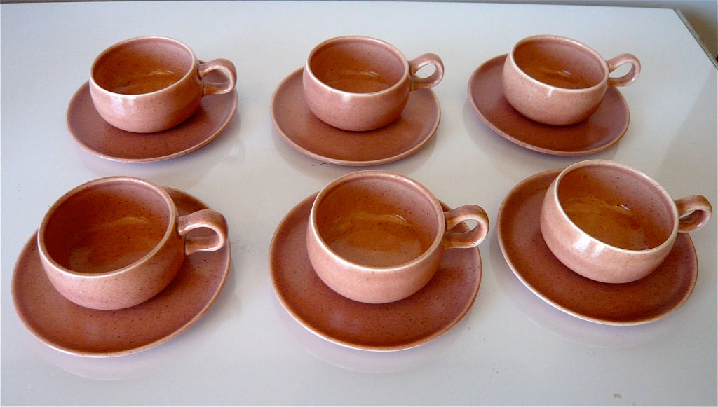 Sweet set of 6 demitasse cups and saucers with coffee pot.Incised on bottom 