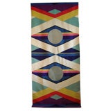 Retro Vibrant 70's Fiber Art Tapestry with Metal Discs by Ken Uyemura