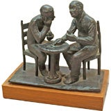 Original Bronze Sculpture of Two Card Players