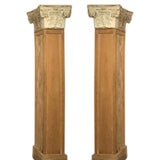 Pair of Antique Pine Columns with Capitals