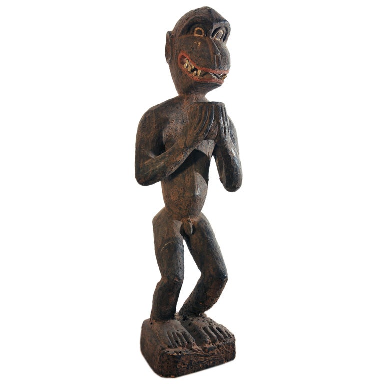Large African Carved Wood Monkey For Sale