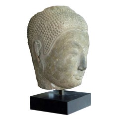 Antique 11th c. Cambodian Sandstone Buddha Head
