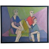 Vintage Figurative Abstract Oil Painting by Myron Kaufman