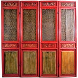 Asian Painted and Gilt Four Panel Wood Screen