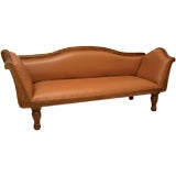 Carved Teak and Leather Upholstered Sofa