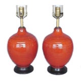 Pair of Redish-Orange Pottery Lamps