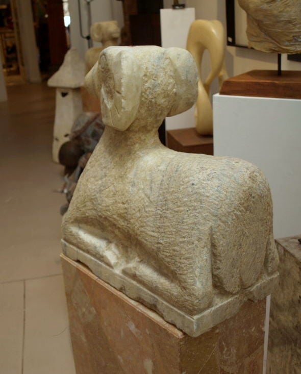 Pair of Antique Asian Marble Rams