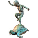 Bronze Fountain of a Boy on top of a Turtle