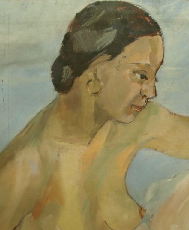 Mid-20th Century Oil Painting with Double-Sided Portraits For Sale