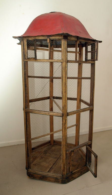Vintage Wood and Metal Bird Cage In Good Condition In Cathedral City, CA