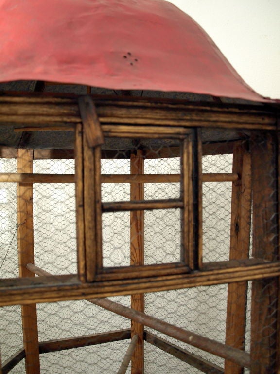 Mid-20th Century Vintage Wood and Metal Bird Cage