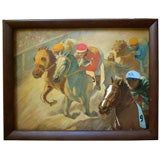 Vintage Oil Painting, "At the Races", plus- Advertising Promotion Piece