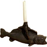 Bronze Koi Fish and Bird Clawed Candlestick