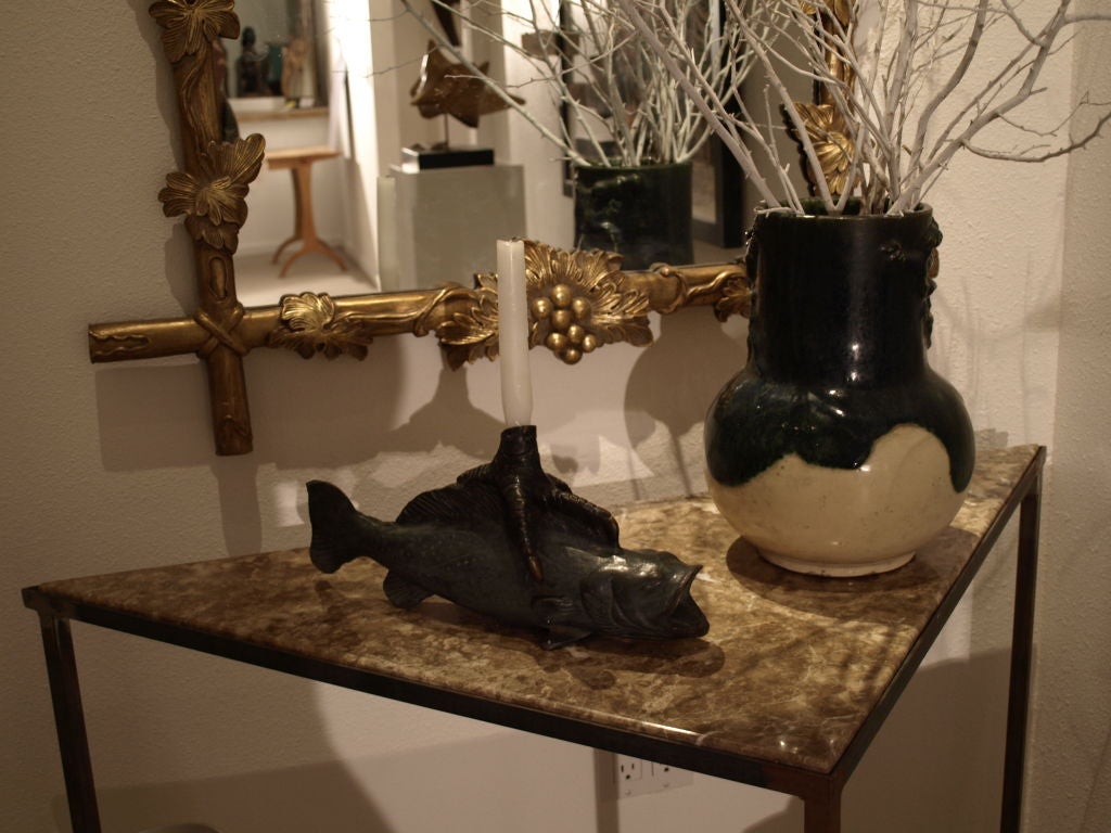 Bronze Koi Fish and Bird Clawed Candlestick