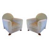 Pair of French Art Deco Period Mohair Club Chairs by Dominique