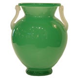 Green Hand Blown Glass Vase Attributed to Steuben