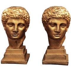 Pareja de bustos italianos de época en pan de oro