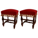 Pair of Hand Carved Oak Louis XIII Style Benches
