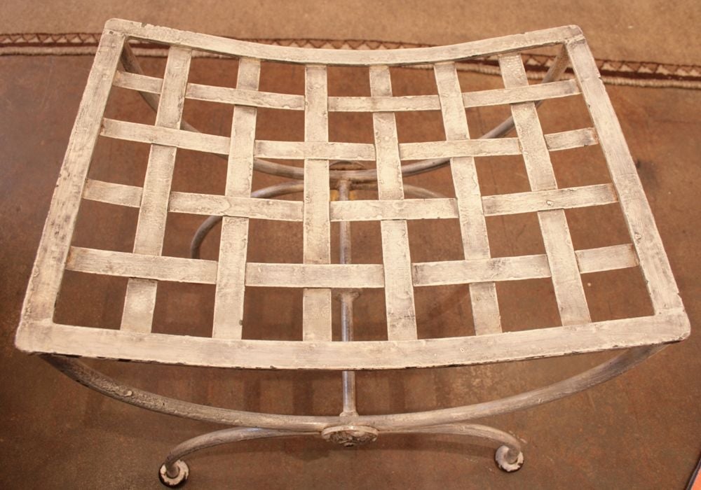 20th Century Pair of French Curule Stools in Wrought Iron