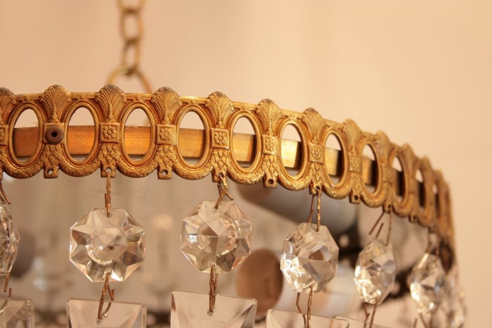 Set of Three French Vintage Crystal and Brass Fixture