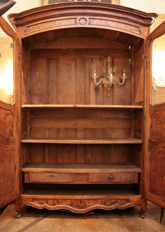 French Louis XV Burled Ash and Walnut Armoire