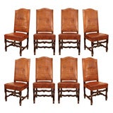 Set of Eight French Louis XIV Fruit Wood Dining Chairs