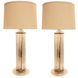 Vintage Pair of Italian Murano Hand Blown Glass Tube Lamps