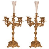 Pair of French Gilded Bronze Candelabra