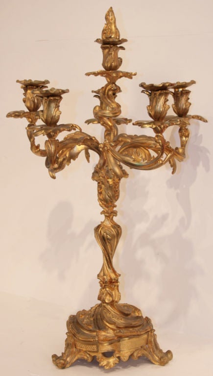 Pair of French Gilded Bronze Candelabra