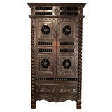 French Solid Hand Carved Oak Armoire