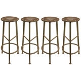 Vintage Set of Four French Iron Stools by Mathieu Mategot