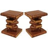 Pair of French Solid Oak "Stacked Book" Side Tables