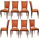 Set of Eight French Cherry Wood Art Deco Chairs