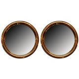 Pair of French Vintage Round Brass Mirrors