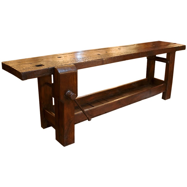 French Antique Solid Walnut Carpenter's Work Bench
