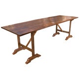 French Antique Solid Elm Trestle Table