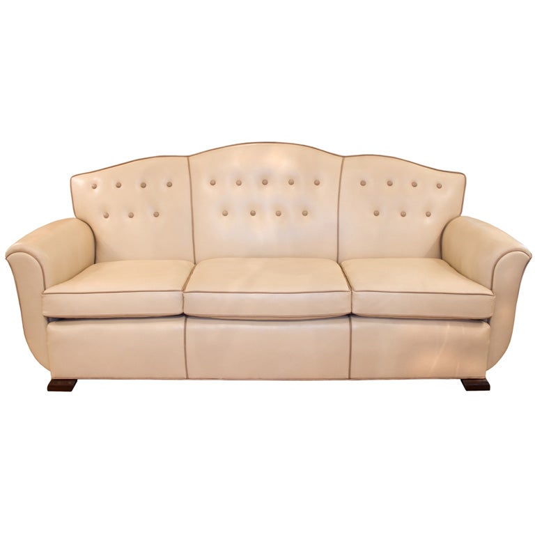 French Art Deco Period Leather Sofa by Dominique