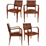 Set of Four French Art Deco Cherry Wood Armchairs