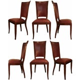 Set of Six French Art Deco Period Walnut Dining Chairs