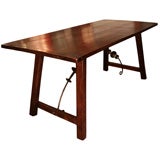 Spanish Antique Walnut and Forged Iron Dining Table