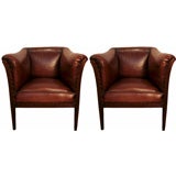 Pair of English Art Deco Solid Walnut Armchairs