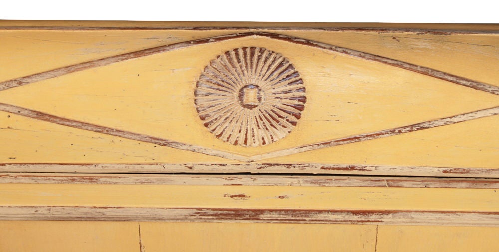 Lovely French Directoire period solid oak hand carved and hand painted bed. Interior dimensions are 70