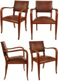 Set of Six French Art Deco Cherry Wood Armchairs