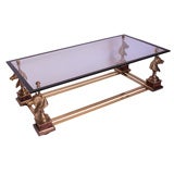 French Hermes Style Bronze and Glass Coffee Table