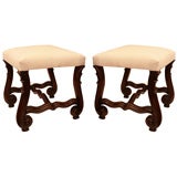 French Louis XIV Hand Carved Walnut Stools
