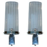 Pair of Chrome and Glass Murano Sconces from Italy