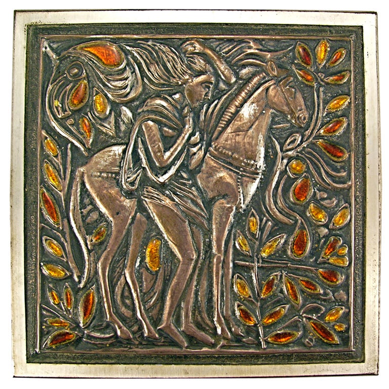 ITALIAN ENAMEL SILVER & COPPER 'HORSE' BOX by Studio Del Campo