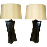 AMERICAN MID CENTURY CERUSE EBONIZED (LIMED) OAK LAMPS